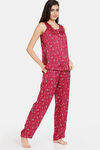 Zivame Bouquet Toss Woven Pyjama Set - Red Plum — thumbnail 2